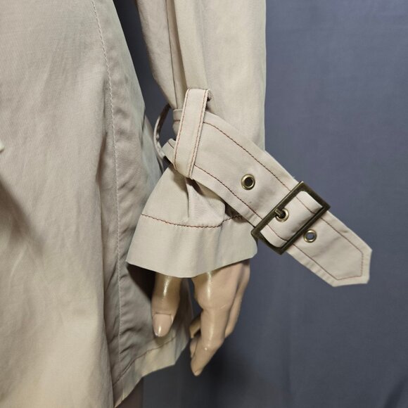 Y2K Miss Sixty Beige Trench Coat Size M Belted mid Length Jacket Double Breasted - Picture 4 of 12